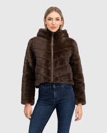 Fur-Free Mink (Faux Fur) Hooded Jacket | Brown