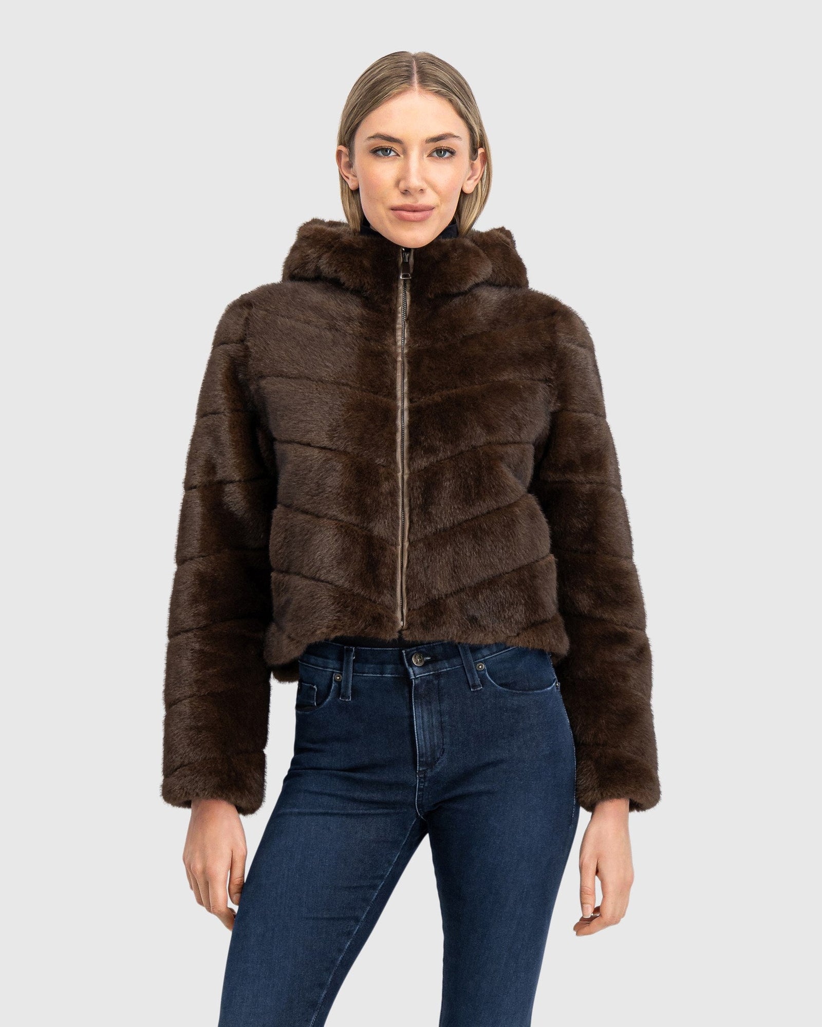 Fur-Free Mink (Faux Fur) Hooded Jacket | Brown