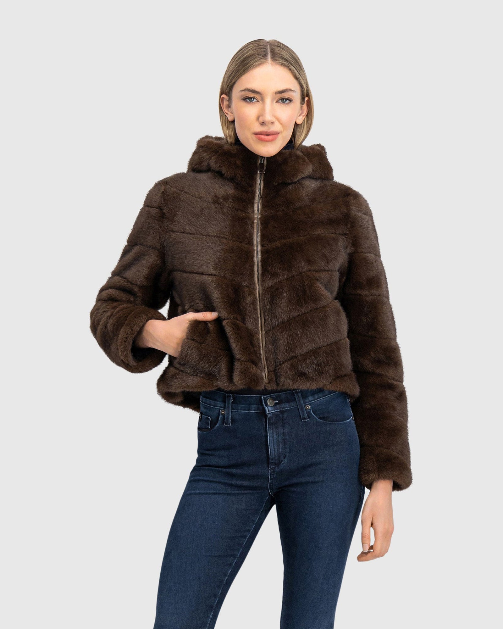 Fur-Free Mink (Faux Fur) Hooded Jacket | Brown