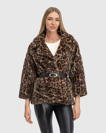 Fur-Free Mink (Faux Fur) Jacket, Belt | Leopard Print