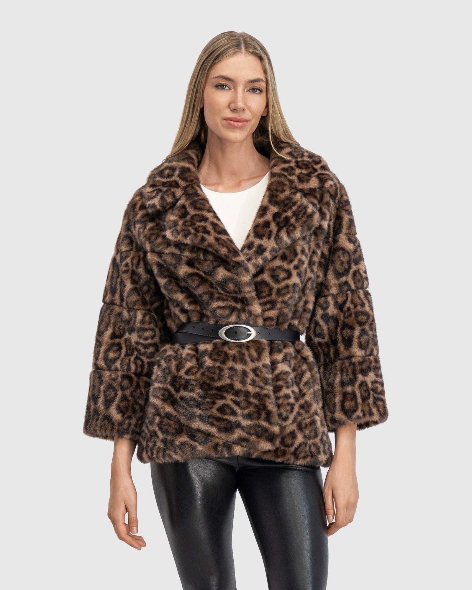 Fur-Free Mink (Faux Fur) Jacket, Belt | Leopard Print
