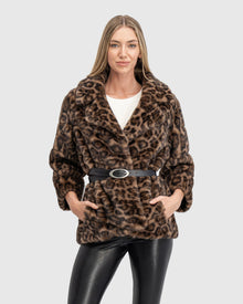 Fur-Free Mink (Faux Fur) Jacket, Belt | Leopard Print