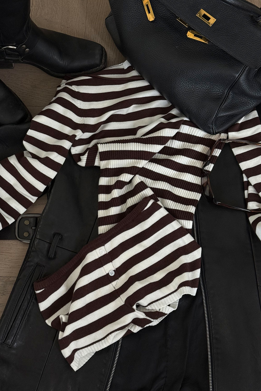 Theo Striped Knit Sweater Brown Sugar Stripe