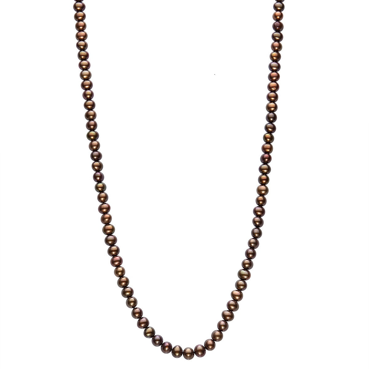 Womens | 5-6mm Round Chocolate Freshwater Pearl | Strand Necklace | Nylon Thread
