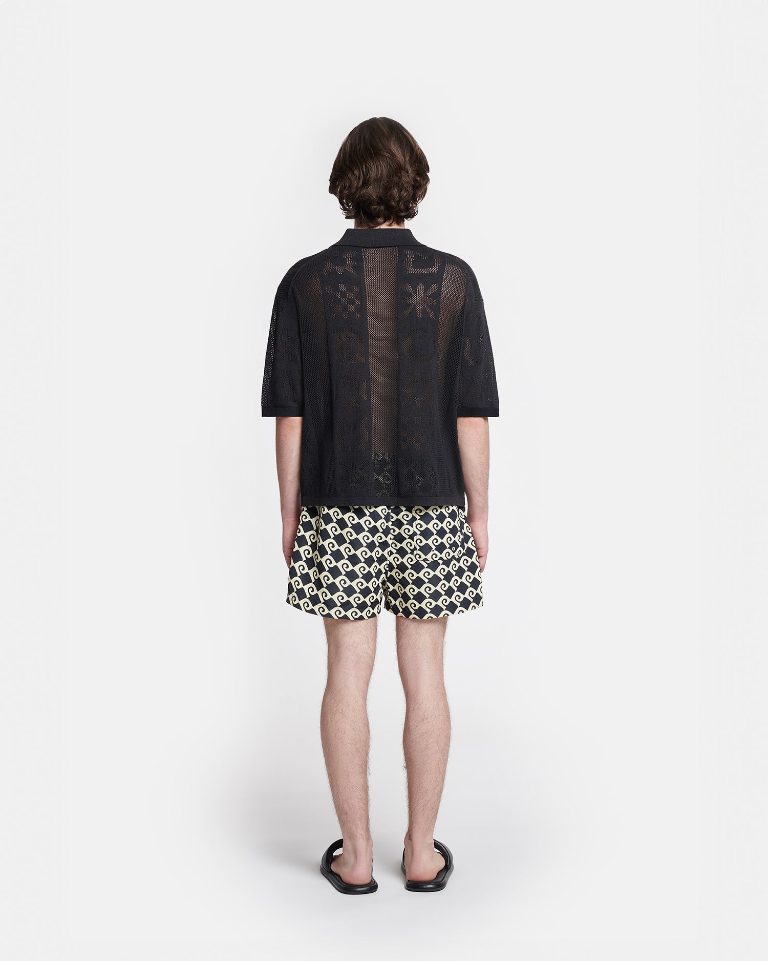 Jasim Paper-Crochet Polo Shirt | Black