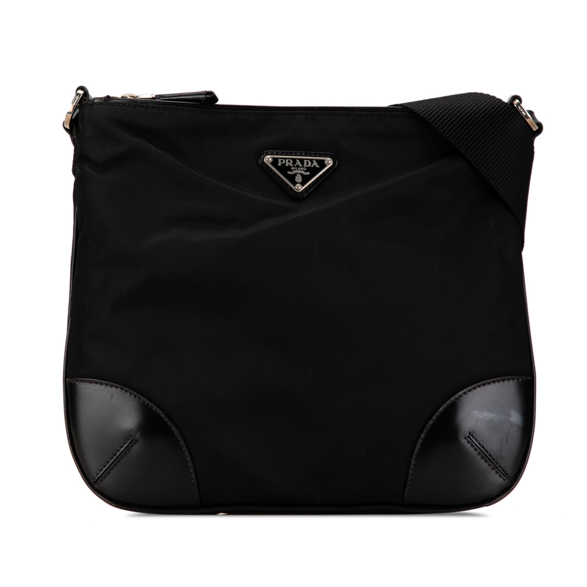 Prada | Pre-Owned Saffiano Trimmed Tessuto Crossbody | Black