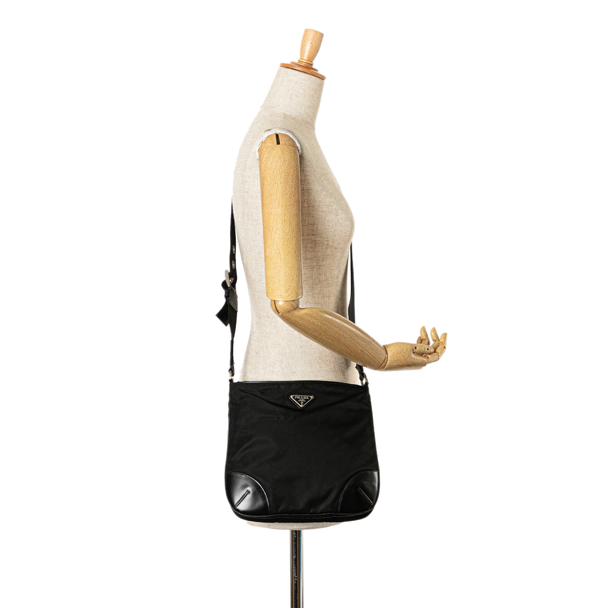 Prada | Pre-Owned Saffiano Trimmed Tessuto Crossbody | Black
