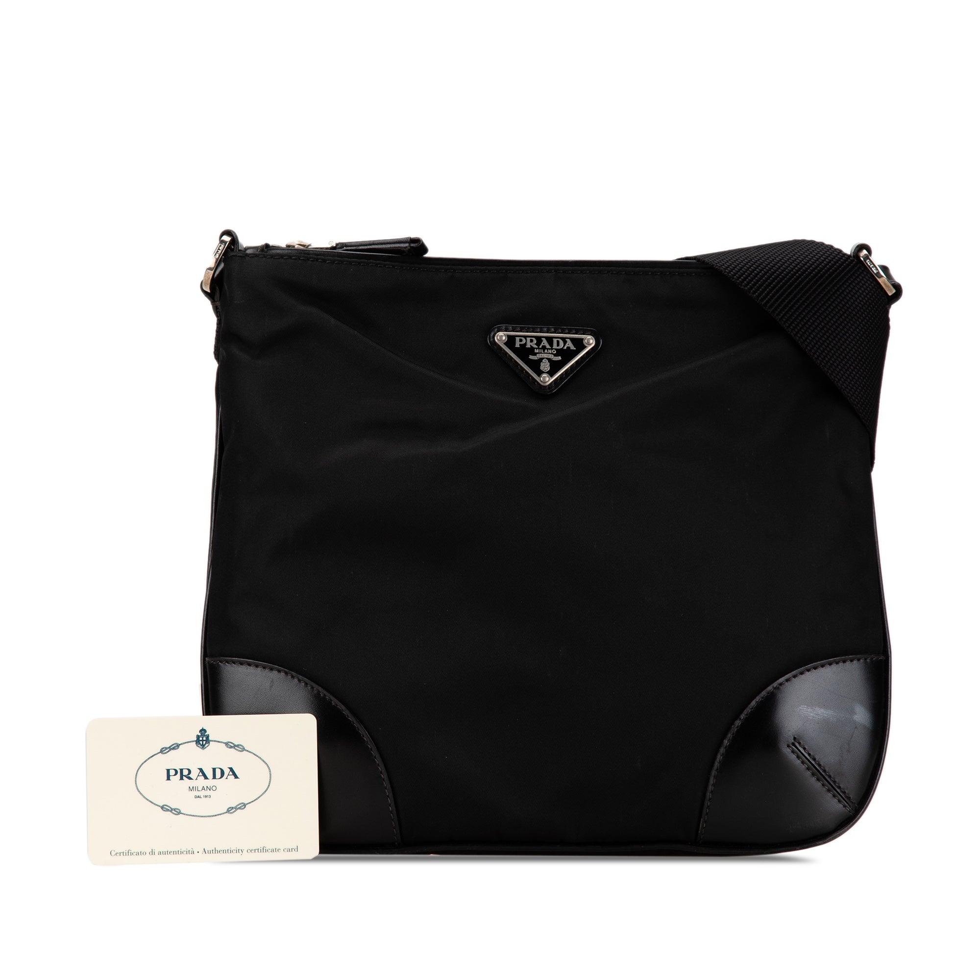 Prada | Pre-Owned Saffiano Trimmed Tessuto Crossbody | Black