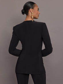 LS Shoulder Pad V Neck Zip Front Jacket | Black