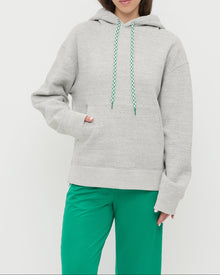 Nova Hoodie in grey cotton and Venus Track Pant in green cotton.
