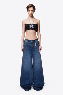 Crystal Heart Charm Wide Leg Jean | Dark Medium Wash