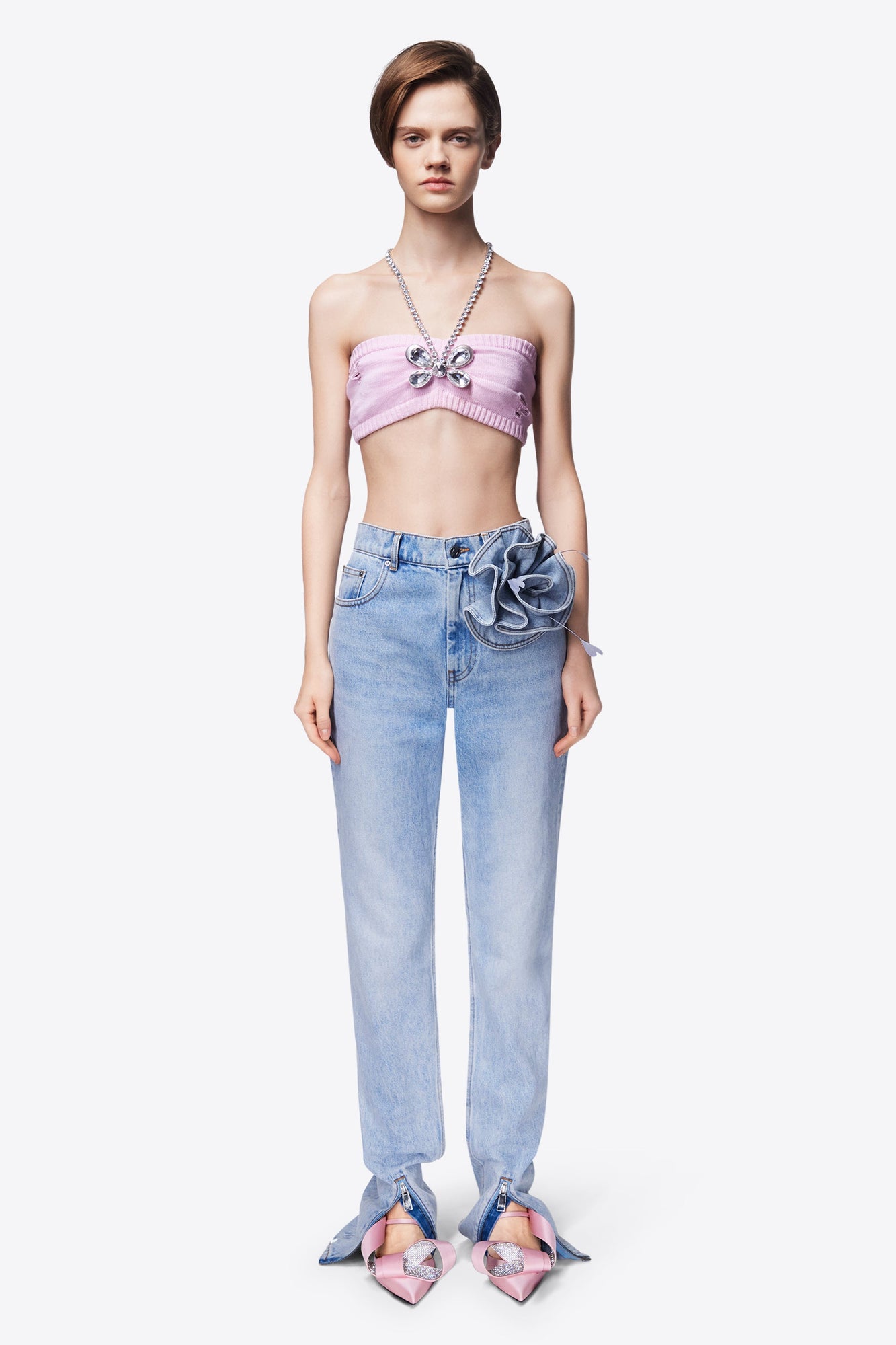 Crystal Butterfly Knit Bandeau | Light Pink