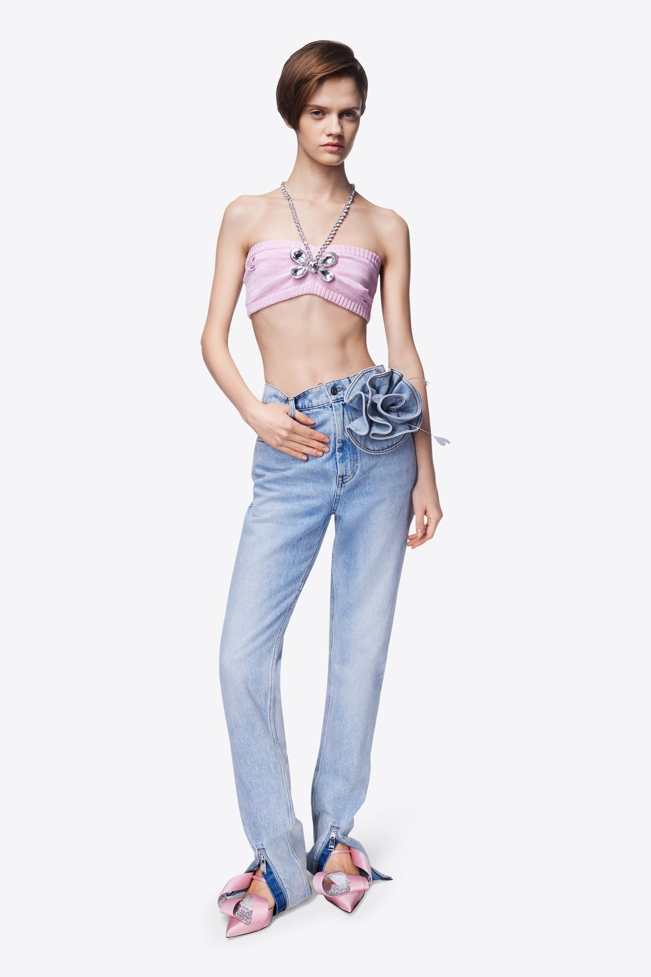 Crystal Butterfly Knit Bandeau | Light Pink