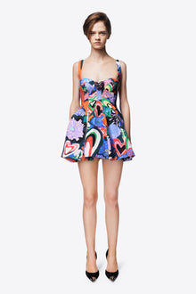 Heart Printed Godet Mini Dress | Multi