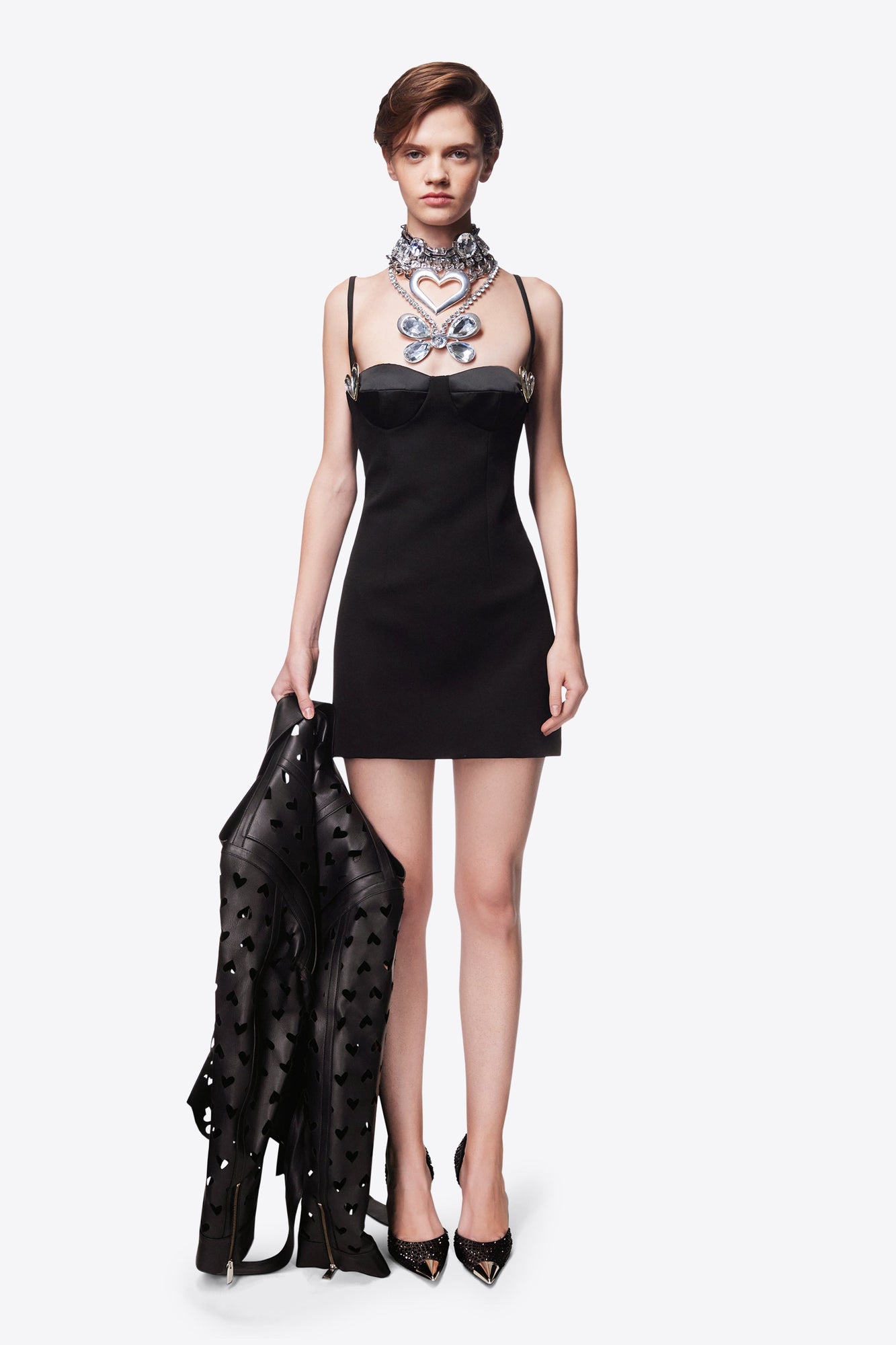 Crystal Heart Mini Dress | Black