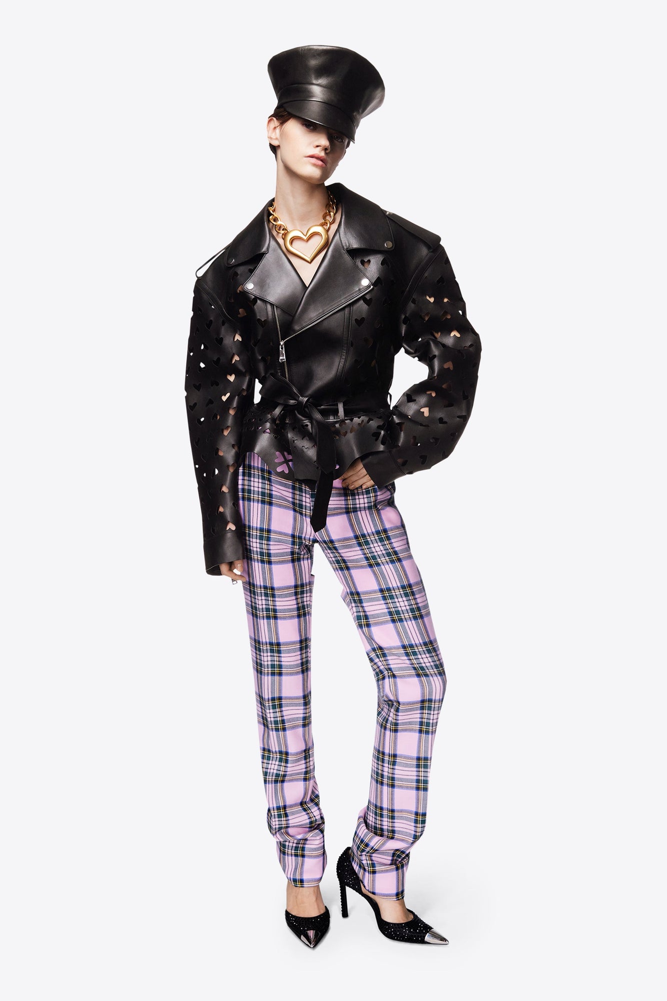 Back Slit Checked Trouser | Pink Multi