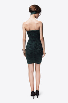 Heart Ruched Strapless Mini Dress | Green