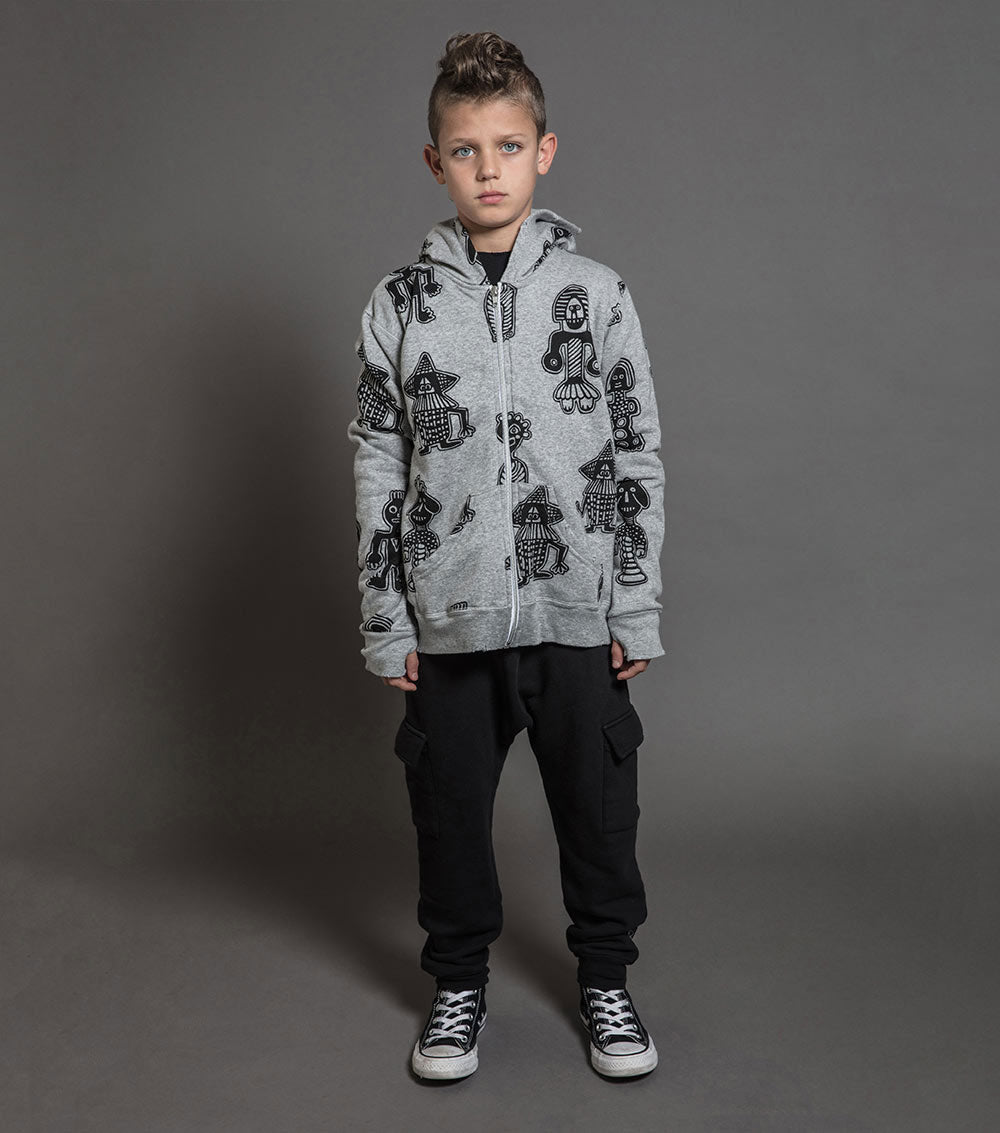 Kid | Tribal Dancers Zip Hoodie | Heather Grey