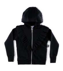Kid | Ruffled Zip Hoodie | Black