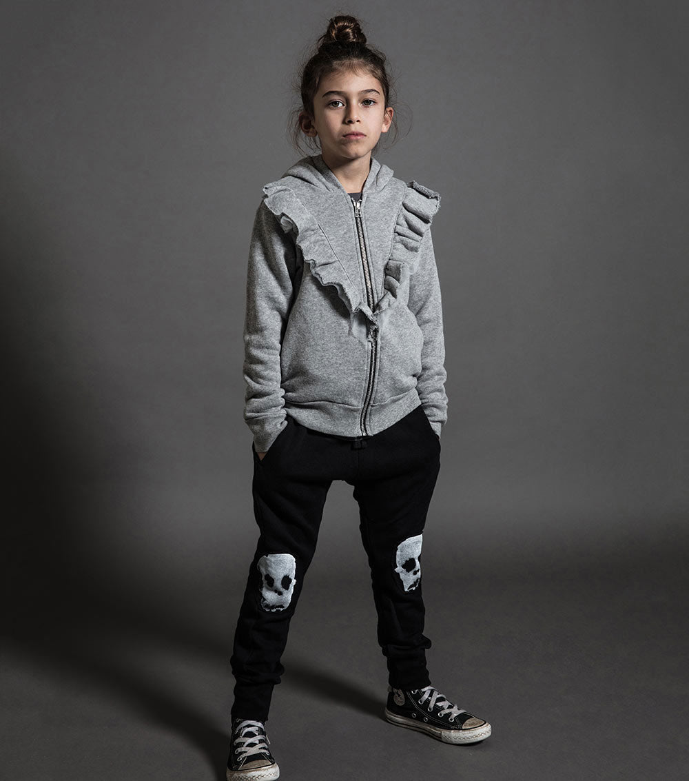 Kid | Ruffled Zip Hoodie | Heather Grey