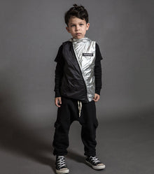 Kid | Half & Half Nylon Vest | Black x Silver