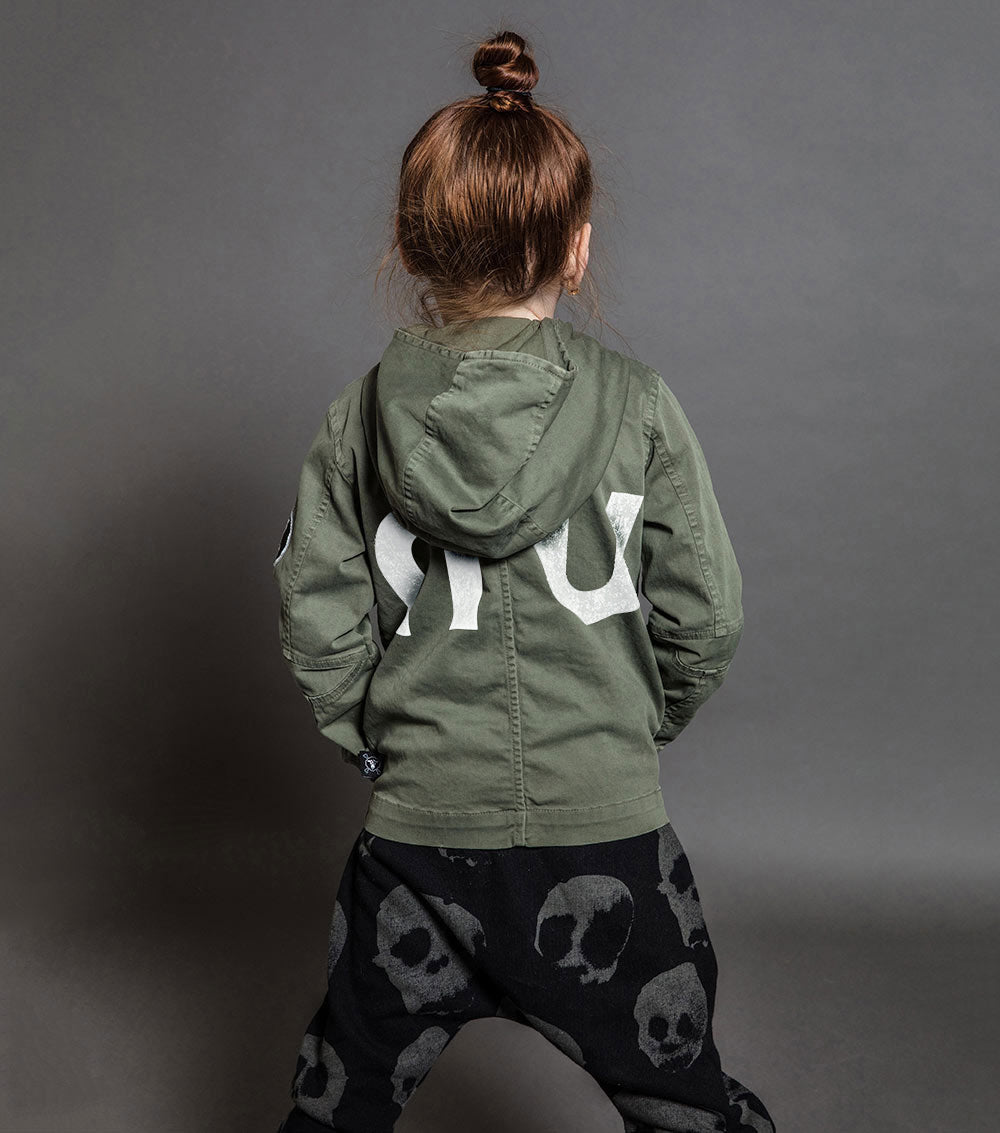 Kid | Hooded Biker Jacket | Dyed Olive