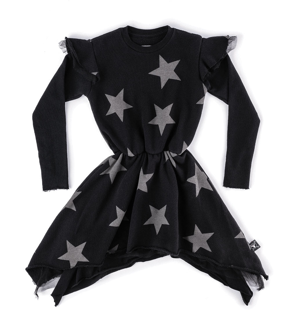 Kid | Ruffled Sleeve Star Dress | Black