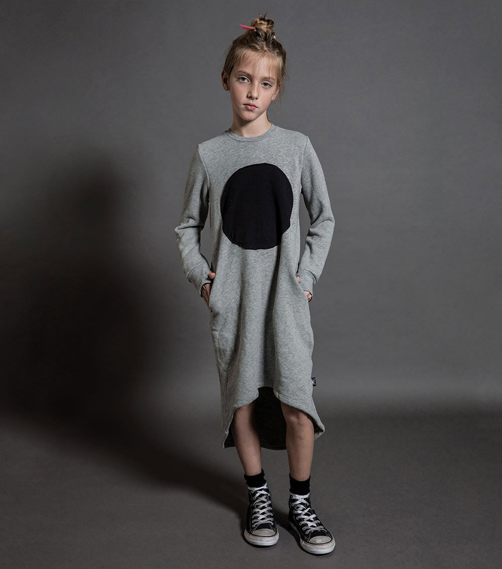 Kid | Circle Patch Fluffy Dress | Heather Grey