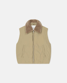 Unisex | Mexim Faux Fur and Tech Nylon Vest | Sage/ Beige