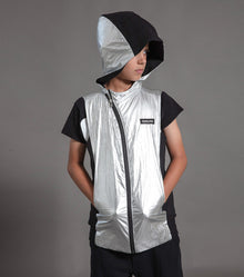 Kid | Duo Nylon Hooded Vest | Black x Silver