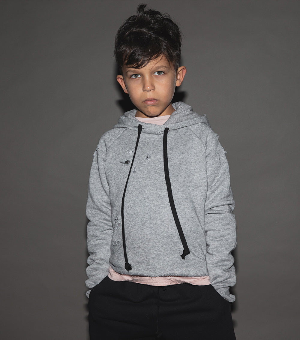 Kid | Distressed Hoodie | Heather Grey