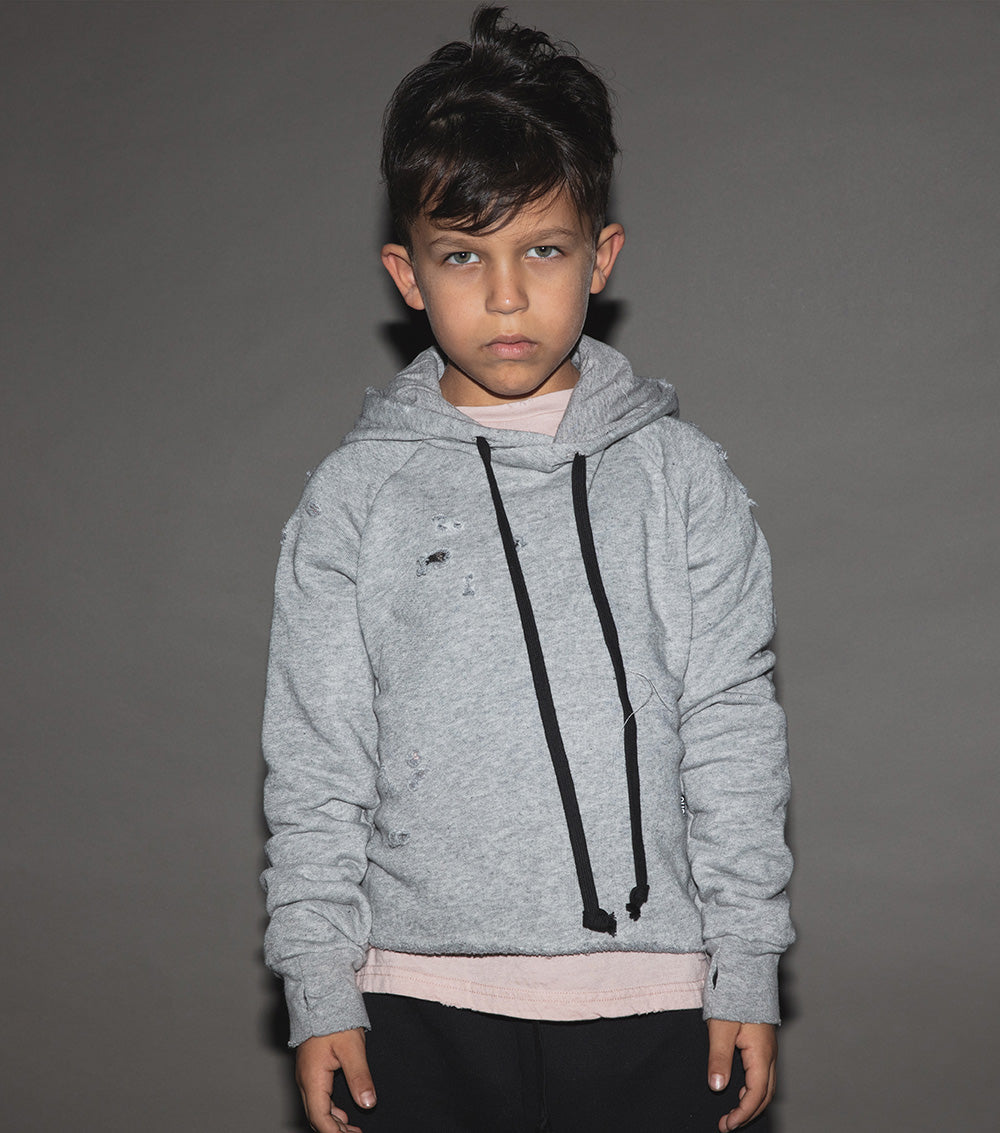 Kid | Distressed Hoodie | Heather Grey