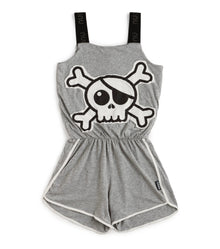 Kid | Skull Patch Tank Overall | Heather Grey