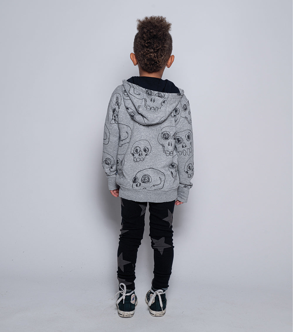 Kid | Scribbled Skulls Zip Hoodie | Heather Grey