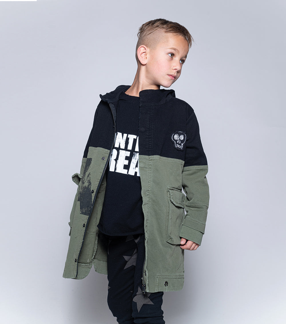 Kid | Deconstructed Army Coat | Black x Olive