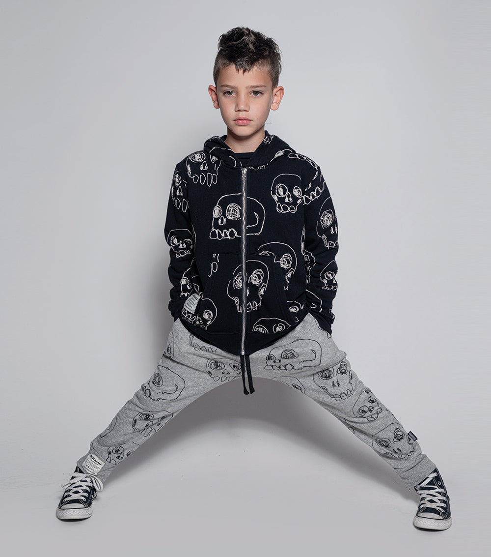 Kid | Scribbled Skulls Baggy Pants | Heather Grey
