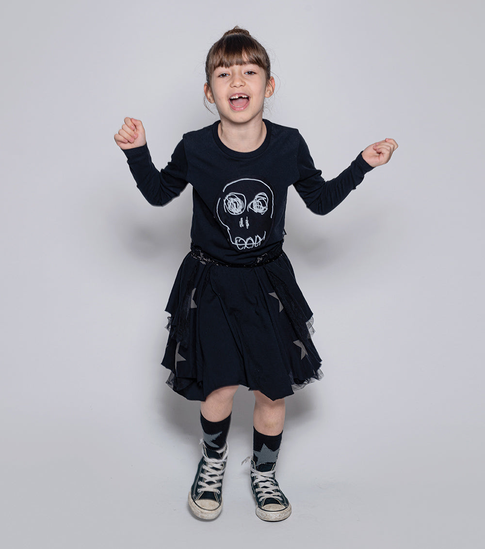 Kid | Dazed Skull Layered Dress | Black