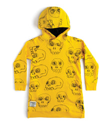 Kid | Hooded Scribbled Skulls A Dress | Yellow