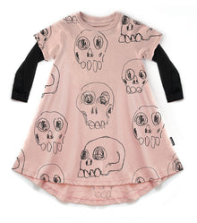 Kid | Scribbled Skulls 360 Dress | Powder Pink