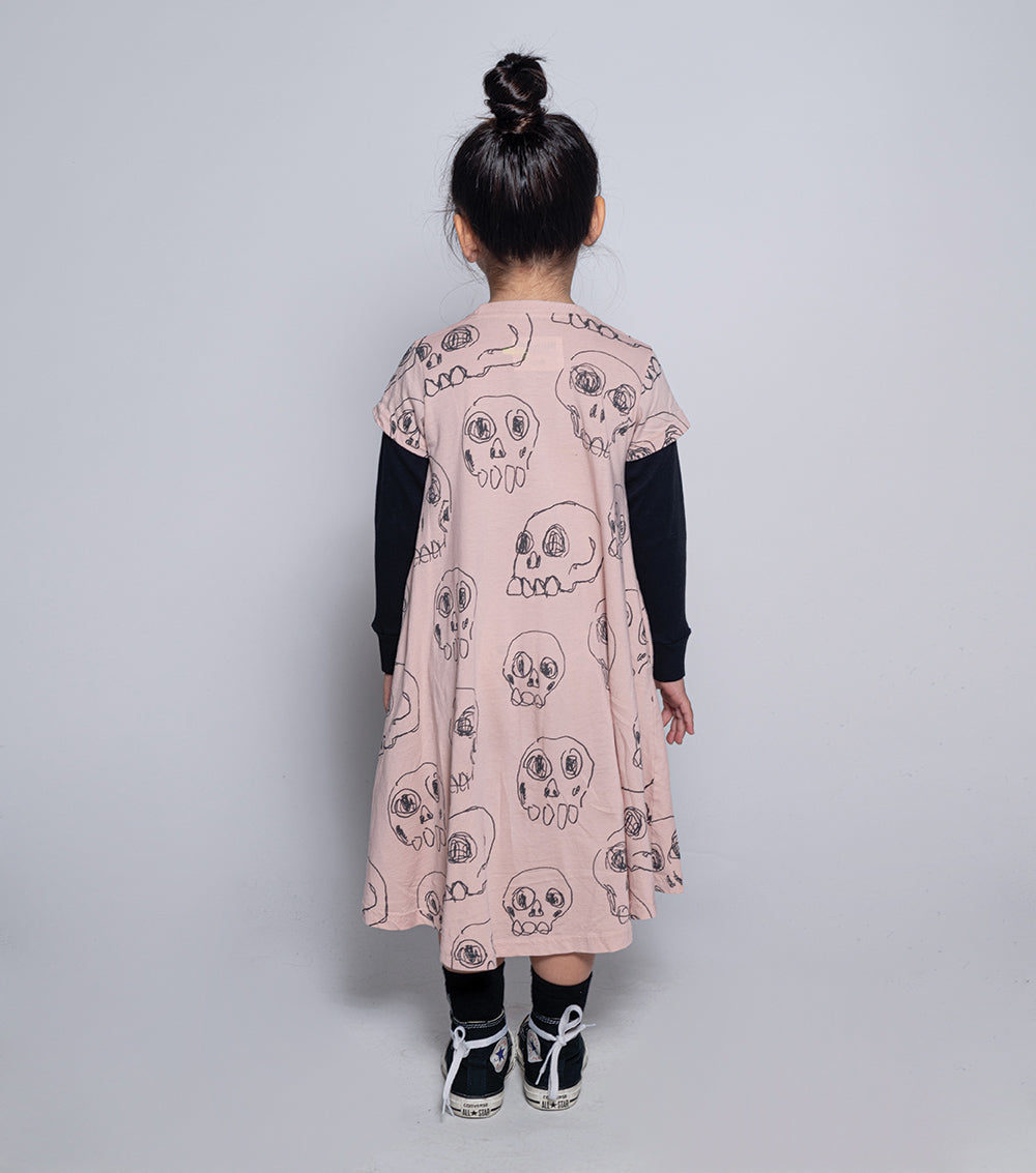 Kid | Scribbled Skulls 360 Dress | Natural
