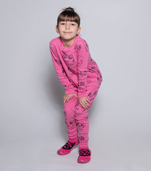 Kid | Scribbled Skulls Loungewear | Hot Pink