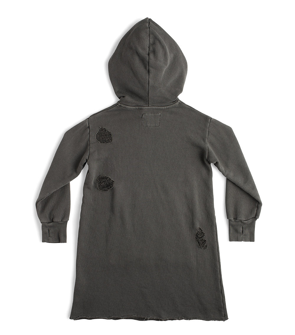Kid | Deconstructed Hooded Dress | Dyed Graphite