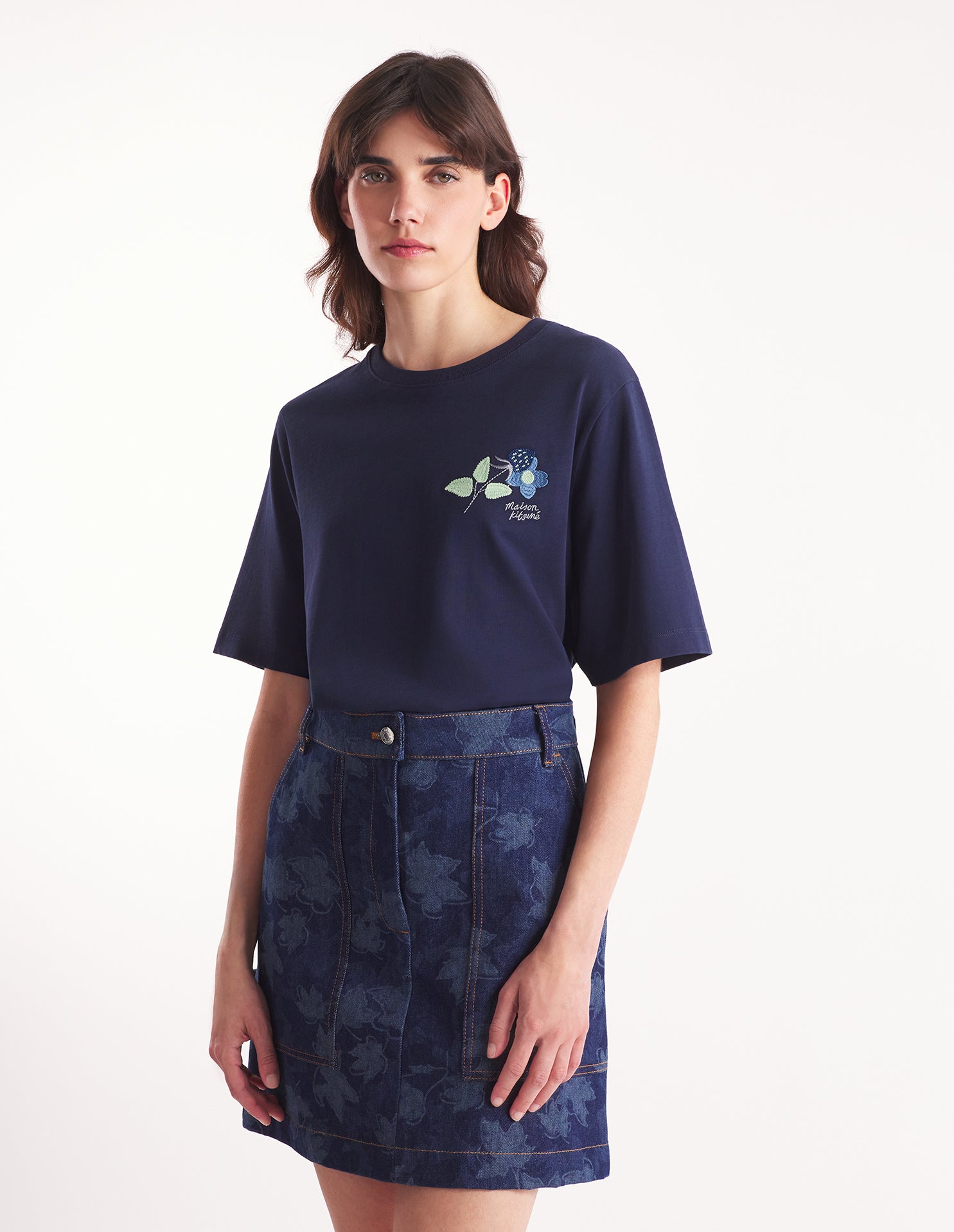Womens | Strawberry Leaf Short-Sleeve Comfort Cotton Tee-Shirt | Navy