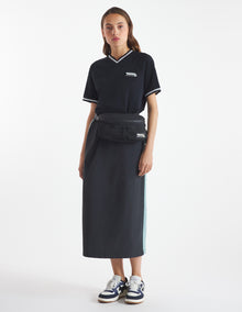 Womens | Flash Fox Patch Bicolor Nylon Long Skirt | Placid/Black