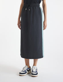 Womens | Flash Fox Patch Bicolor Nylon Long Skirt | Placid/Black