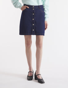 Womens | Buttoned Japanese Denim Mini Skirt | Indigo