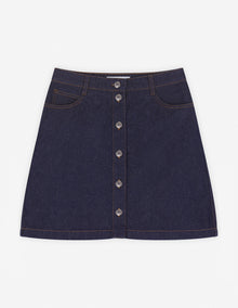 Womens | Buttoned Japanese Denim Mini Skirt | Indigo