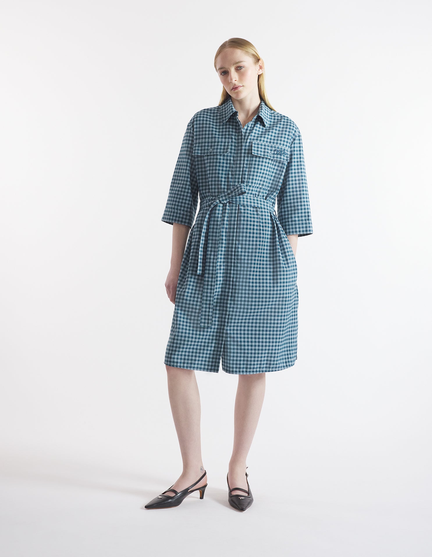 Womens | Double Pocket Mini Shirt Dress | Lake Blue/Placid