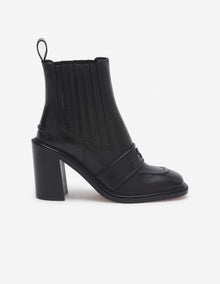 Womens | Leather Loafer-Style Heeled Boots | Black
