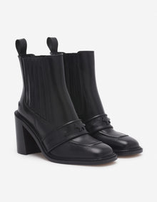 Womens | Leather Loafer-Style Heeled Boots | Black